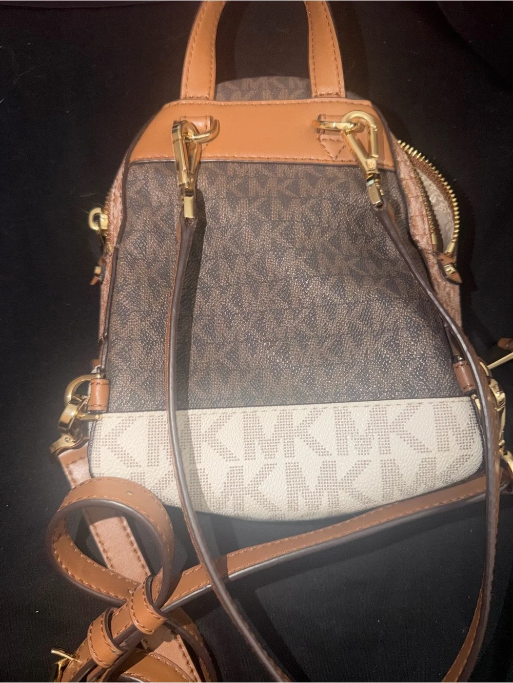 Michael Kors Women's Signature Stripe Mini Backpack - Brown/Cream